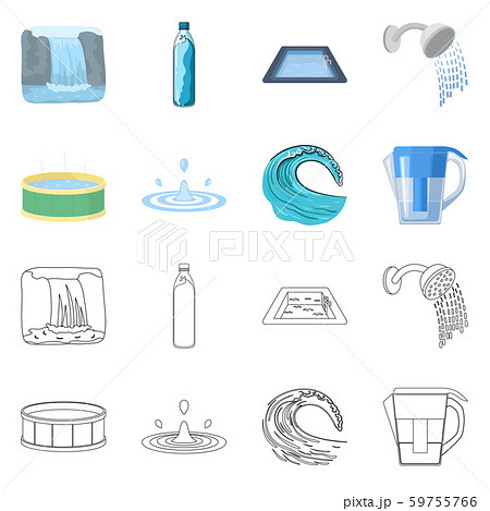 Isolated object of water and drop icon. Set of water and splash vector icon for stock. 59755766