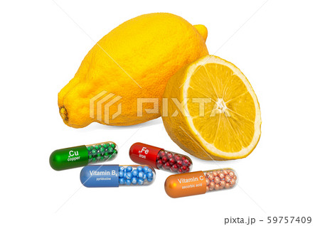 Vitamins and minerals of lemon, 3D rendering 59757409