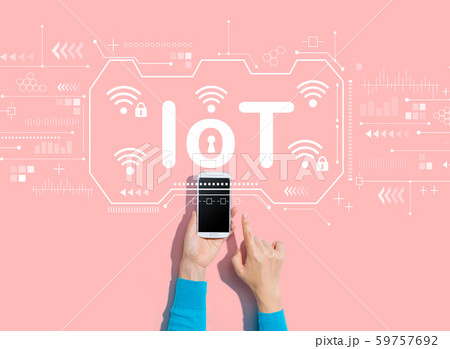 IoT theme with person using a smartphone IoT theme with person using a smartphone 59757692