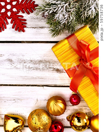 Christmas vertical frame of ball and gift box Christmas vertical frame of ball and gift box 59758736