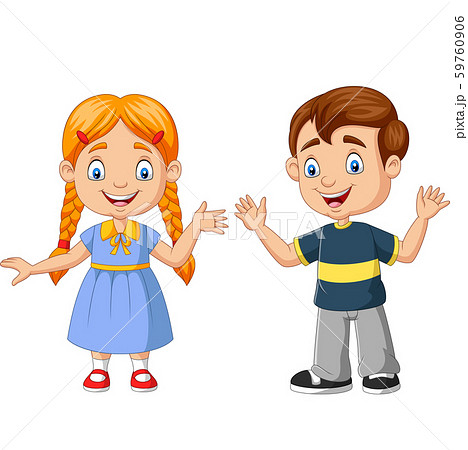 Happy boy and girl cartoon - Stock Illustration [59760906] - PIXTA