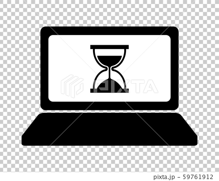 パソコンの画面に映る砂時計のイラスト素材