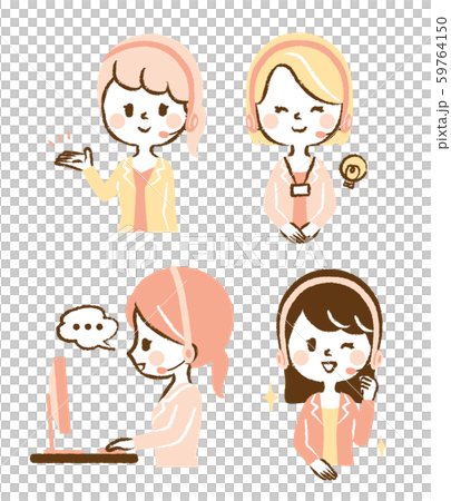 パソコン オペレーター ヘッドセット 女性 イラストセット パソコン オペレーター ヘッドセット 女性 イラストセット 59764150