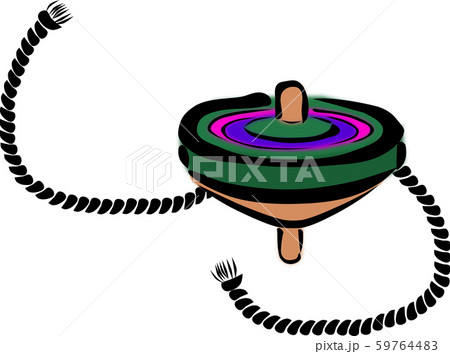 日本の伝統的なおもちゃの一つであるカラフルなこまとこまを回すための紐 59764483