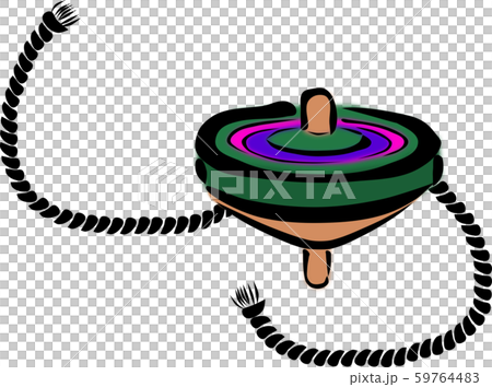 日本の伝統的なおもちゃの一つであるカラフルなこまとこまを回すための紐 59764483