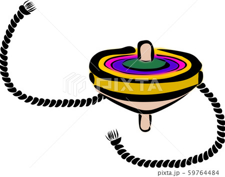 日本の伝統的なおもちゃの一つであるカラフルなこまとこまを回すための紐 59764484