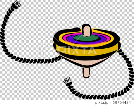 日本の伝統的なおもちゃの一つであるカラフルなこまとこまを回すための紐 59764484