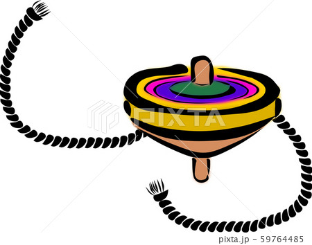 日本の伝統的なおもちゃの一つであるカラフルなこまとこまを回すための紐 59764485