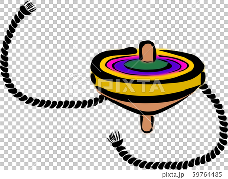 日本の伝統的なおもちゃの一つであるカラフルなこまとこまを回すための紐 59764485