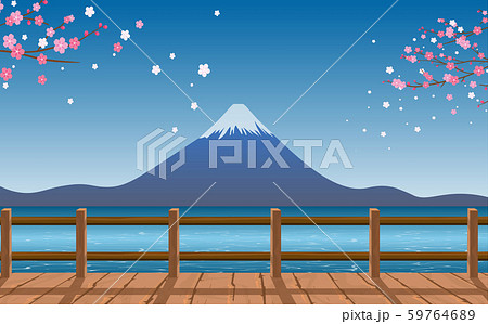 view of fuji mountain at the river in japanese 59764689