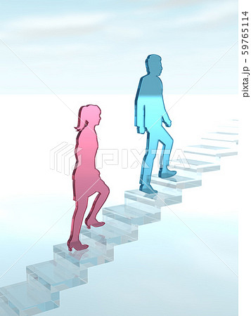 Cg 3d イラスト 立体 デザイン シルエット 階段をのぼる男性と女性のイラスト素材
