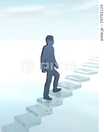 CG　3D　イラスト　立体　デザイン　シルエット　階段をのぼる男性と女性 59765120