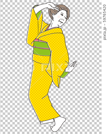 着物で日本舞踊を舞う女性のイラスト素材