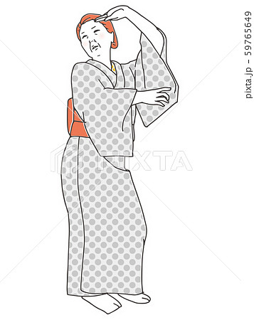 着物で日本舞踊を舞う女性のイラスト素材