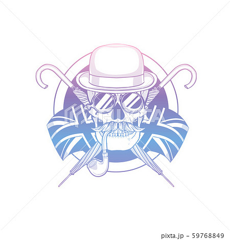 Sketch of british skull with hat 59768849