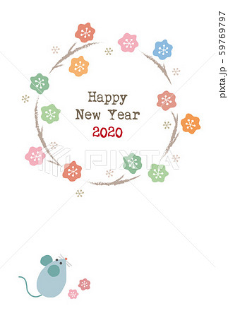 2020年子年 可愛い北欧風花のリースとねずみの年賀状 2020年子年 可愛い北欧風花のリースとねずみの年賀状 59769797