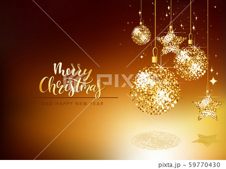 Christmas Greeting Card with Gold Glitter Ornaments Christmas Greeting Card with Gold Glitter Ornaments 59770430