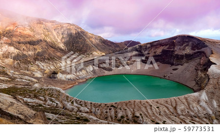 Okama crater lake facade in Miyagi,Japan 59773531