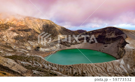 Okama crater lake facade in Miyagi,Japan Okama crater lake facade in Miyagi,Japan 59773532