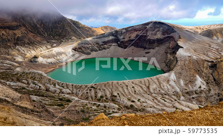 Okama crater lake facade in Miyagi,Japan Okama crater lake facade in Miyagi,Japan 59773535