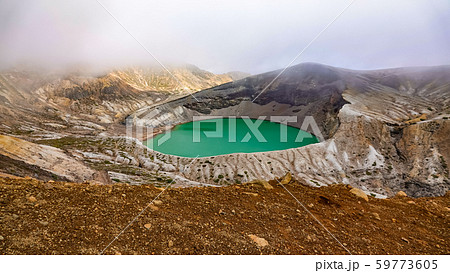 Okama crater lake facade in Miyagi,Japan Okama crater lake facade in Miyagi,Japan 59773605