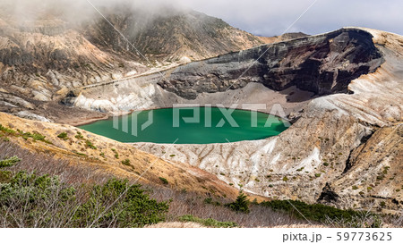 Okama crater lake facade in Miyagi,Japan 59773625