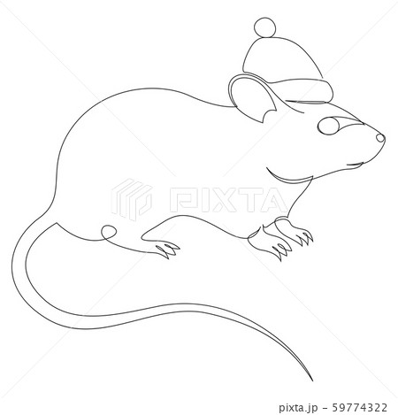 One line rat or mouse drawing. Symbol of the year. Cartoon mouse in Santa hat. Christmas card 59774322
