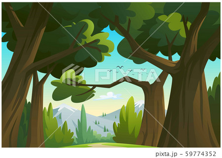 Vector illustration mountains and trees. Vector illustration mountains and trees. 59774352