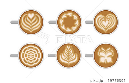 Latte Art Top Viewed Vector Set. Coffee Design...のイラスト素材