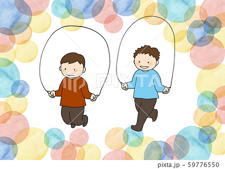 縄跳びをする子ども シャボン玉フレームのイラスト素材