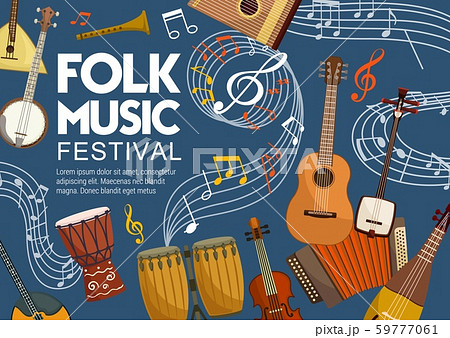 Folk music festival, musical notes and instruments 59777061