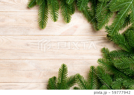 Top view of frame made of fir tree branches on 59777942