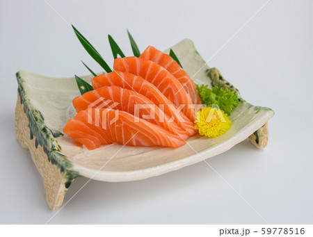 Sliced raw Salmon sashimi on plate 59778516