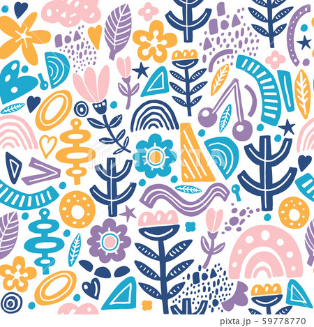 Collage style seamless repeat pattern with abstract and organic shapes in pastel color. Modern and 59778770
