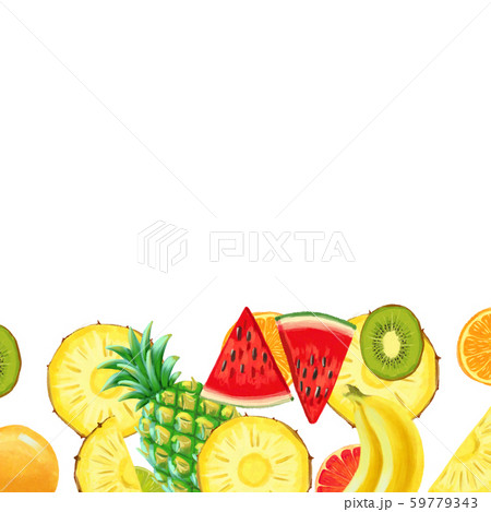 Hand drawn Exotic Fruit bordder isolated on white background 59779343