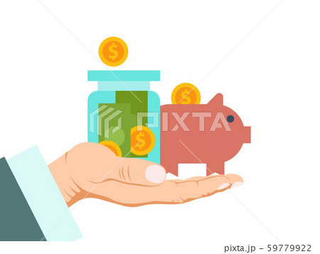 Businessman holds a piggy bank isolated vector illustration. Financial investments, saving cash in 59779922