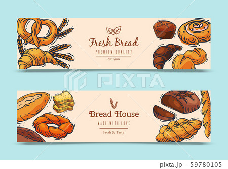 Fresh bread loaf banners vector illustration. Baking loaves, bagels and ciabatta. Fresh whole grain Fresh bread loaf banners vector illustration. Baking loaves, bagels and ciabatta. Fresh whole grain 59780105
