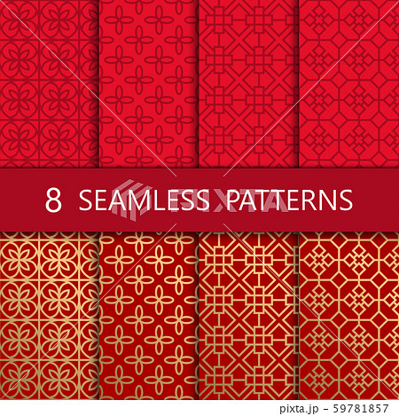 Set of golden chinese seamless pattern, vector illustration 59781857
