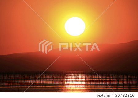 大牟田市 三池港 夕日、 大牟田市 三池港 夕日、 59782816