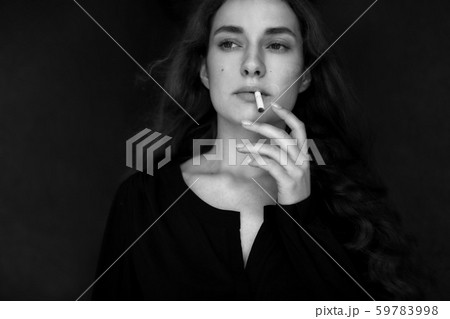 Closeup portrait of long haired curly beautiful 59783998