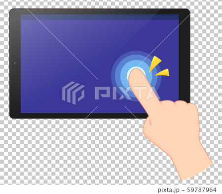 タブレット端末にタッチするイラスト 画面サイズ16 10のイラスト素材