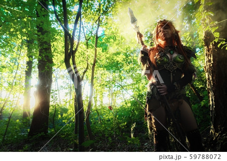Elven warrior woman in the deep forest Elven warrior woman in the deep forest 59788072