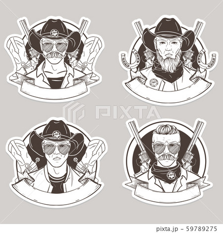 Hand drawn sketch cowboy set Hand drawn sketch cowboy set 59789275