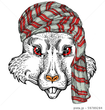 Wild rat portrait wearing traditional arabian headdress. Symbol chinese happy new year 2020. Wild rat portrait wearing traditional arabian headdress. Symbol chinese happy new year 2020. 59789284