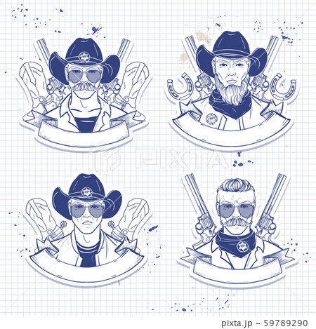 Hand drawn sketch cowboy set 59789290