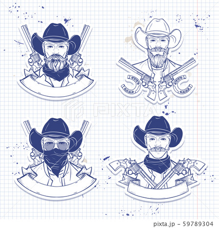 Hand drawn sketch cowboy set 59789304