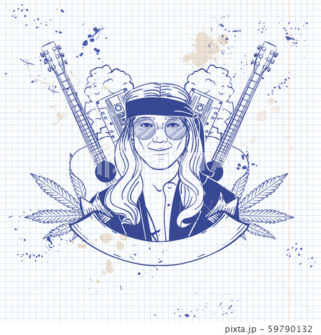 Hand drawn sketch hippie man 59790132