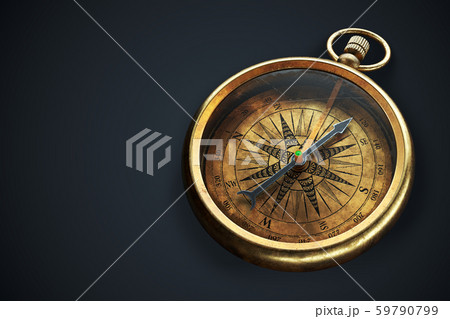 Vintage brass compass isolated on black background 3d 59790799
