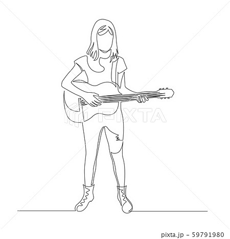 Continuous One Line Woman Plays The Guitar のイラスト素材