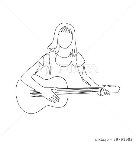 Continuous One Line Woman With A Guitar Vector のイラスト素材